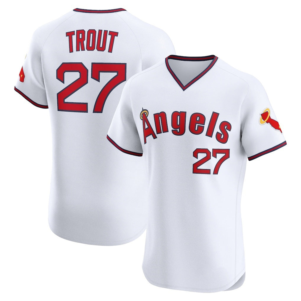 Los Angeles Angels #27 Mike Trout White JEROMEN Alternate 2 Elite Jersey