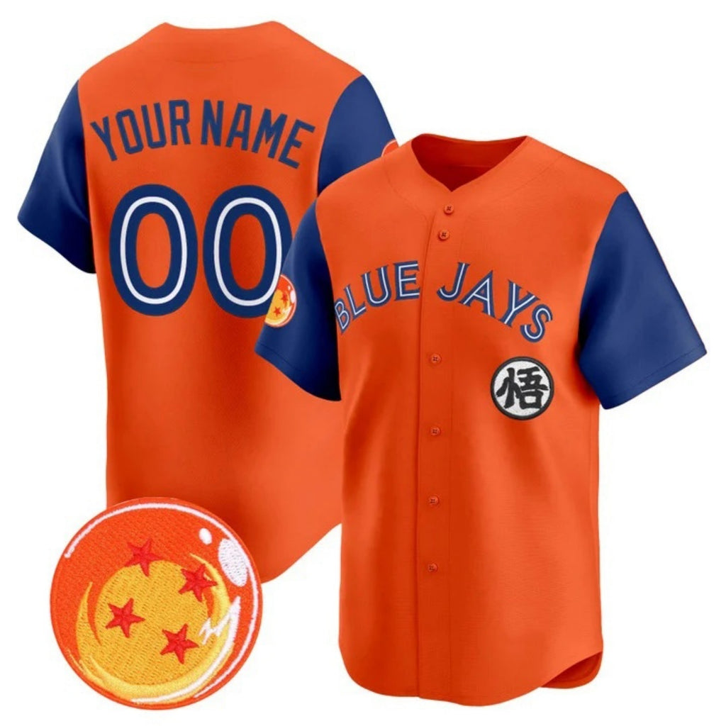 Custom Toronto Blue Jays x Dragon Ball Royal Orange JEROMEN Vapor Premier Limited Jersey - All Stitched
