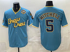 Milwaukee Brewers #5 Garrett Mitchell Powder Blue JEROMEN City Connect With Home & Bob Uecker Patch Limited Stitched Jersey