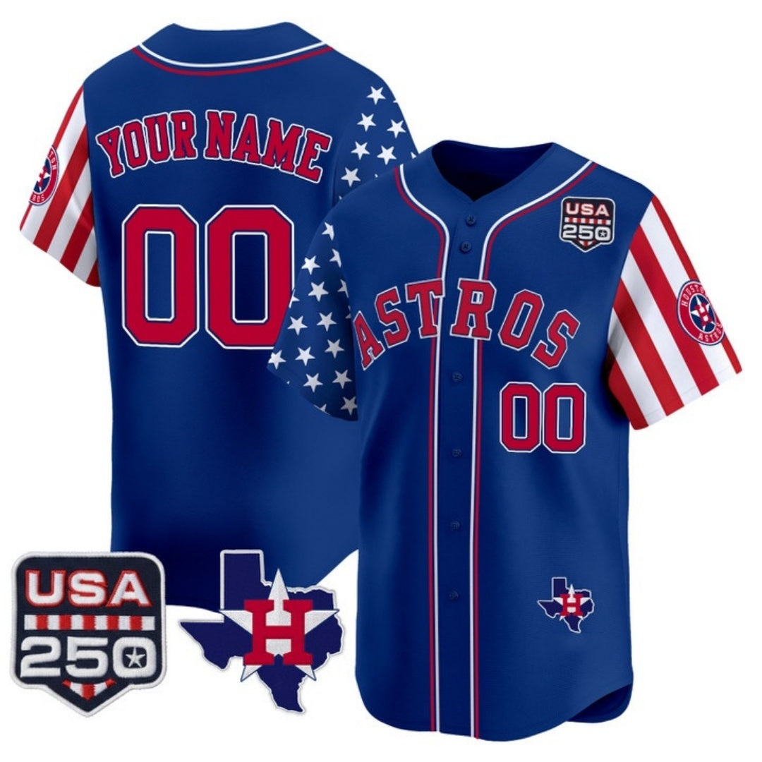 Custom Houston Astros America 250 Edition Vapor Premier Limited Royal JEROMEN Stitched Jerseys