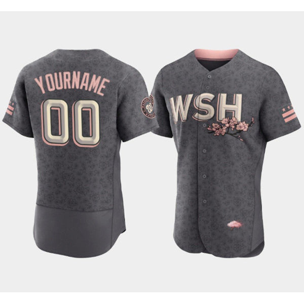 Custom Washington Nationals 2022 Gray JEROMEN City Connect Cherry Blossom Flex Base Stitched Jersey
