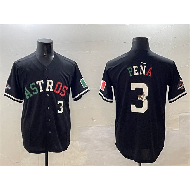 Houston Astros #3 Jeremy Pena Black JEROMEN Mexico With World Serise Champions Patch Cool Base Stitched Jersey