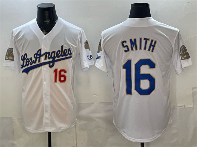 Los Angeles Dodgers #16 Will Smith White JEROMEN 2026 Gold Collection 9x & B2B Champs Patch Stitched Jersey