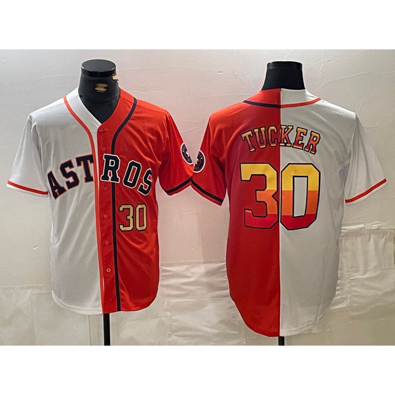 Houston Astros #30 Kyle Tucker White Orange JEROMEN Split Stitched Jerseys
