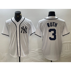 New York Yankees #3 Babe Ruth White JEROMEN Fashion Cool Base Jersey