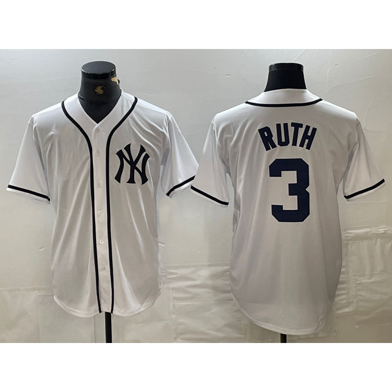 New York Yankees #3 Babe Ruth White JEROMEN Fashion Cool Base Jersey