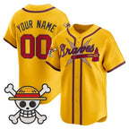 Custom Atlanta Braves x One Piece Gold JEROMEN Vapor Premier Limited Jersey - Stitched