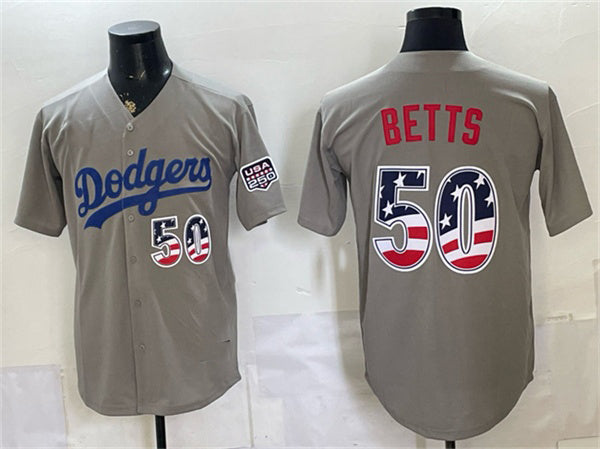 Los Angeles Dodgers #50 Mookie Betts Gray JEROMEN 250 Fourth of July Road Stitched Jersey