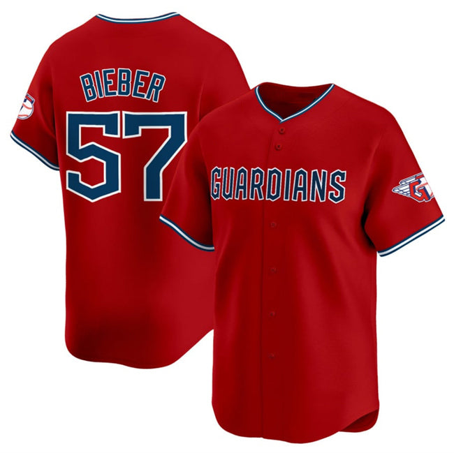 Cleveland Guardians #57 Shane Bieber Red JEROMEN Alternate Limited Stitched Jersey