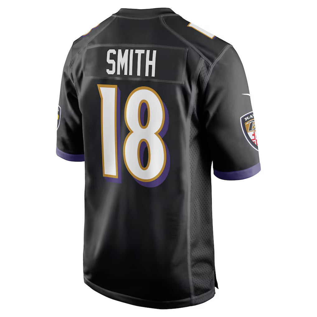 B.Ravens #18 Roquan Smith Black JEROMEN Alternate Game Jersey
