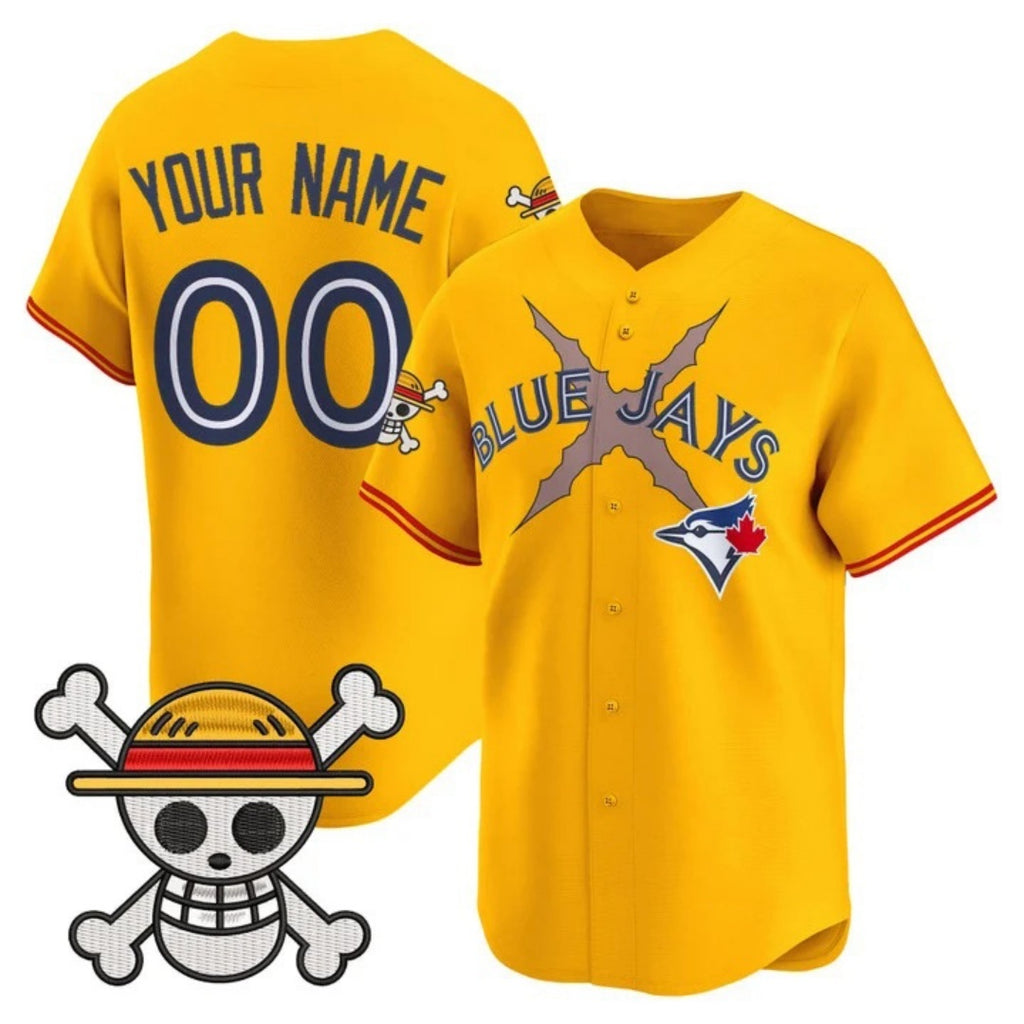 Custom Toronto Blue Jays x One Piece Gold JEROMEN Vapor Premier Limited Jersey - Stitched