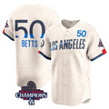 Los Angeles Dodgers #50 Mookie Betts Cream JEROMEN 2024 World Series Champions City Connect Limited Stitched Jersey
