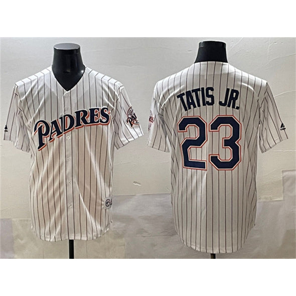 San Diego Padres #23 Fernando Tatis Jr. White JEROMEN Throwback With Patch Cool Base Stitched Jersey