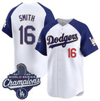 Los Angeles Dodgers #16 Will Smith White Blue JEROMEN 2025 Champions Stitched Jersey