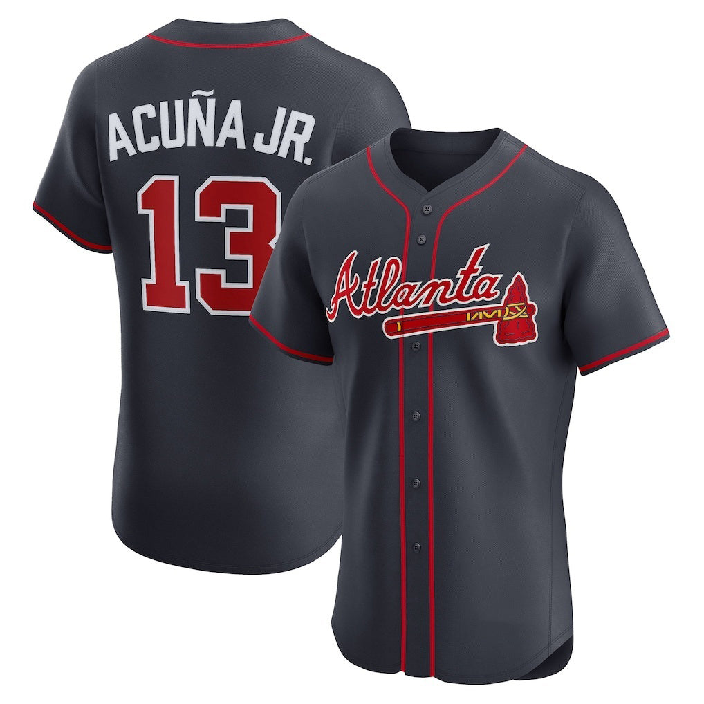 Atlanta Braves #13 JEROMENld Acu?a Jr. Navy JEROMEN Alternate Elite Jersey