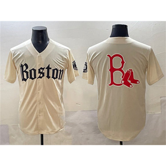 Boston Red Sox Team Big Logo Cream JEROMEN Gothic Vapor Limited Stitched Jersey