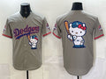 Los Angeles Dodgers Team Big Logo Grey JEROMEN Hello Kitty Night 2025 World Series Champions Patch Stitched Jersey