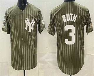 New York Yankees #3 Babe Ruth Olive JEROMEN Pinstripe 2026 Armed Forces Day Salute To Service Jersey