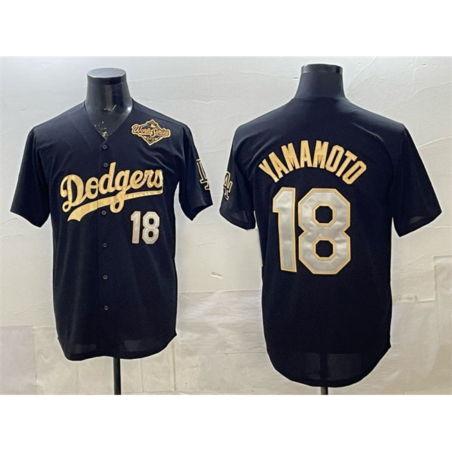 Los Angeles Dodgers #18 Yoshinobu Yamamoto Black Gold JEROMEN 2025 World Series Patch Limited Stitched Jersey