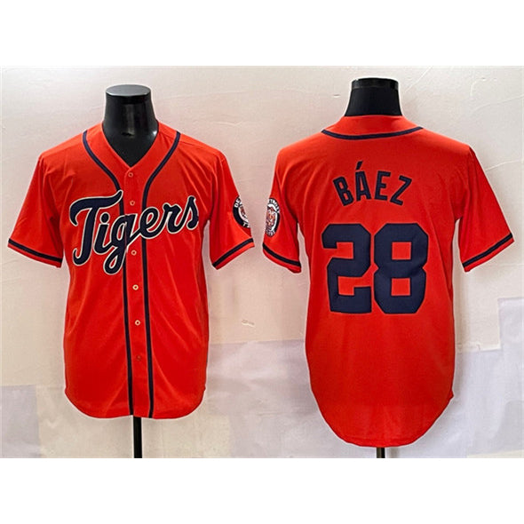 Detroit Tigers #28 Javier B¨¢ez Orange JEROMEN With Patch Cool Base Stitched Jersey