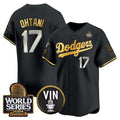 Los Angeles Dodgers #17 Shohei Ohtani Black Gold JEROMEN 2024 World Series Vin & Kobe Patch Limited Stitched Jersey