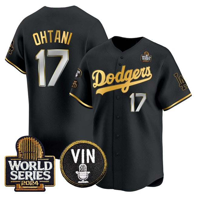 Los Angeles Dodgers #17 Shohei Ohtani Black Gold JEROMEN 2024 World Series Vin & Kobe Patch Limited Stitched Jersey