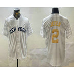 New York Yankees #2 Derek Jeter White JEROMEN Pinstripe Name Fashion Cool Base Jersey