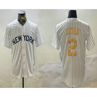 New York Yankees #2 Derek Jeter White JEROMEN Pinstripe Name Fashion Cool Base Jersey