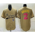 San Diego Padres #2 Xander Bogaerts Tan JEROMEN Pinstripe 2023 City Connect Cool Base Stitched Jersey 2