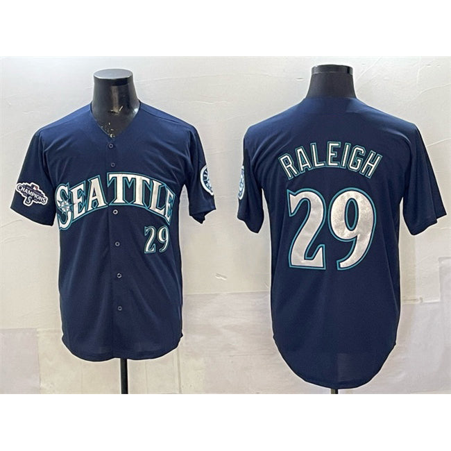 Seattle Mariners #29 Cal Raleigh Navy JEROMEN With 2025 AL West Division Champions Patch Limited Stitched jersey