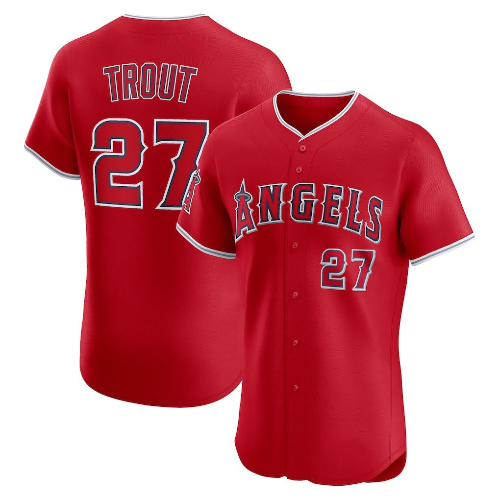 Los Angeles Angels #27 Mike Trout Red JEROMEN Alternate Elite Jersey