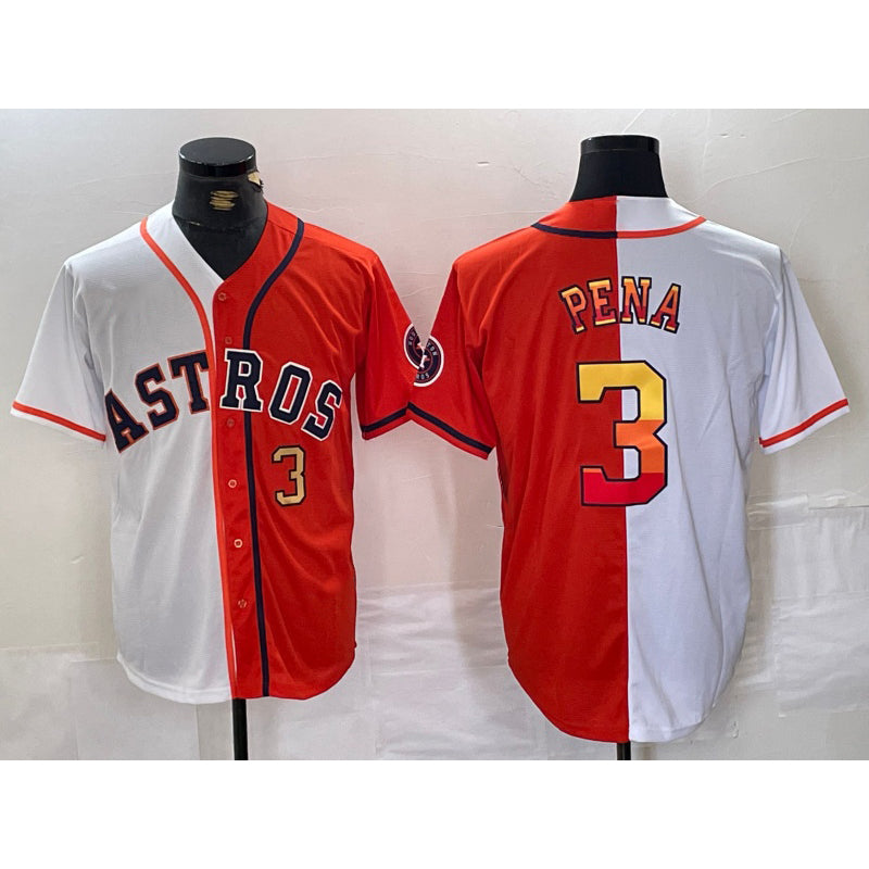 Houston Astros #3 Jeremy Pena Number White Orange JEROMEN Split Stitched Jersey 2