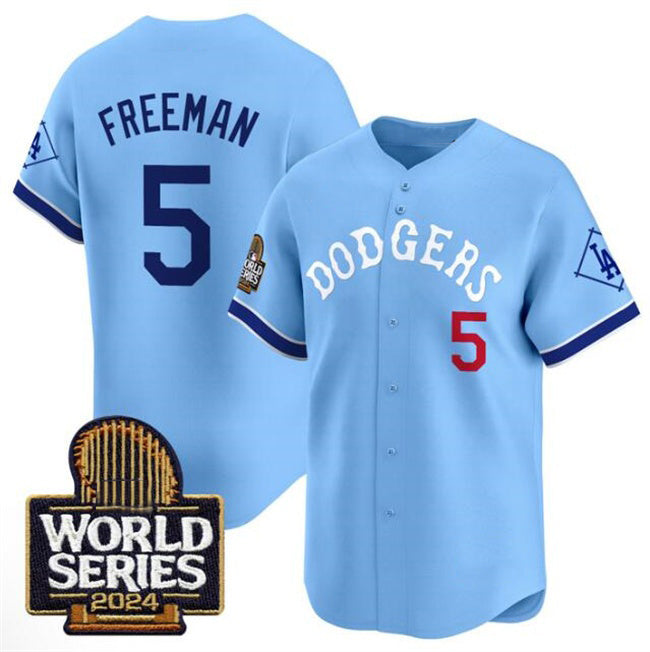 Los Angeles Dodgers #5 Freddie Freeman Blue JEROMEN With 2024 World Series Patch Vapor Premier Limited Stitched Jersey