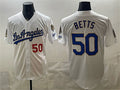 Los Angeles Dodgers #50 Mookie Betts White JEROMEN 2026 Gold Collection 9x & B2B Champs Patch Stitched Jersey