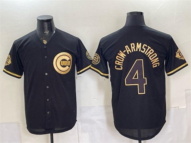 Chicago Cubs #4 Pete Crow-Armstrong Black Gold JEROMEN 150th Anniversary Patch Stitched Jersey