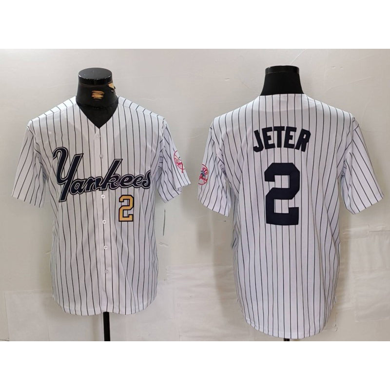 New York Yankees #2 Derek Jeter White JEROMEN Pinstripe Fashion Cool Base Jerseys 2