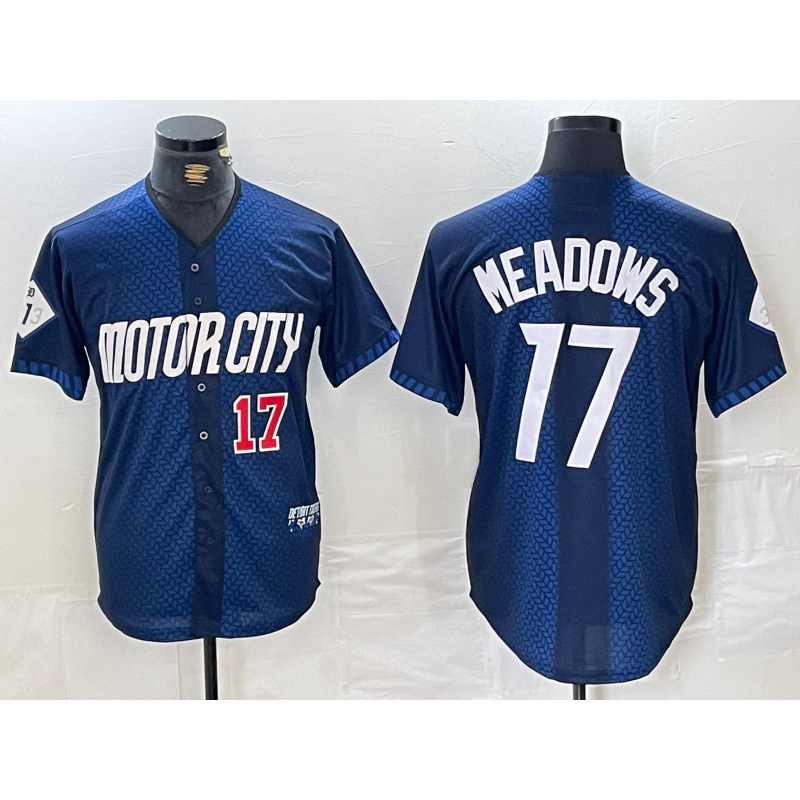 Detroit Tigers #17 Parker Meadows Number Navy JEROMEN 2024 City Connect Cool Base Limited Stitched Jersey