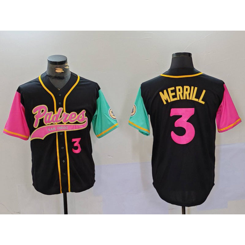 San Diego Padres #3 Jackson Merrill Number Black JEROMEN NEW 2023 City Connect Cool Base Stitched Jersey