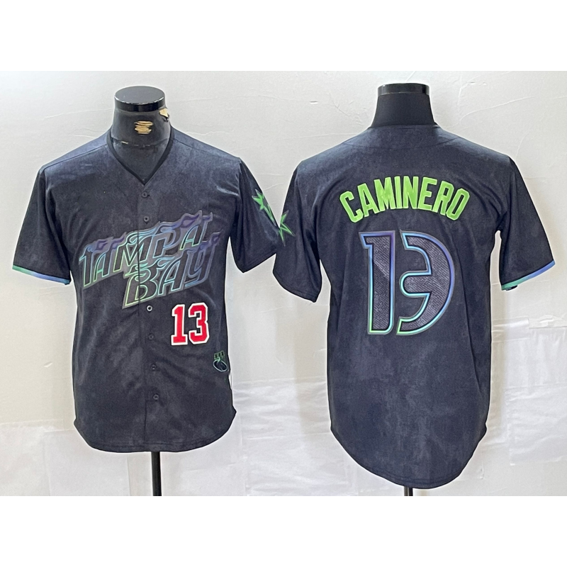 Tampa Bay Rays #13 Junior Caminero Number Charcoal JEROMEN 2024 City Connect Limited Stitched Jersey 2