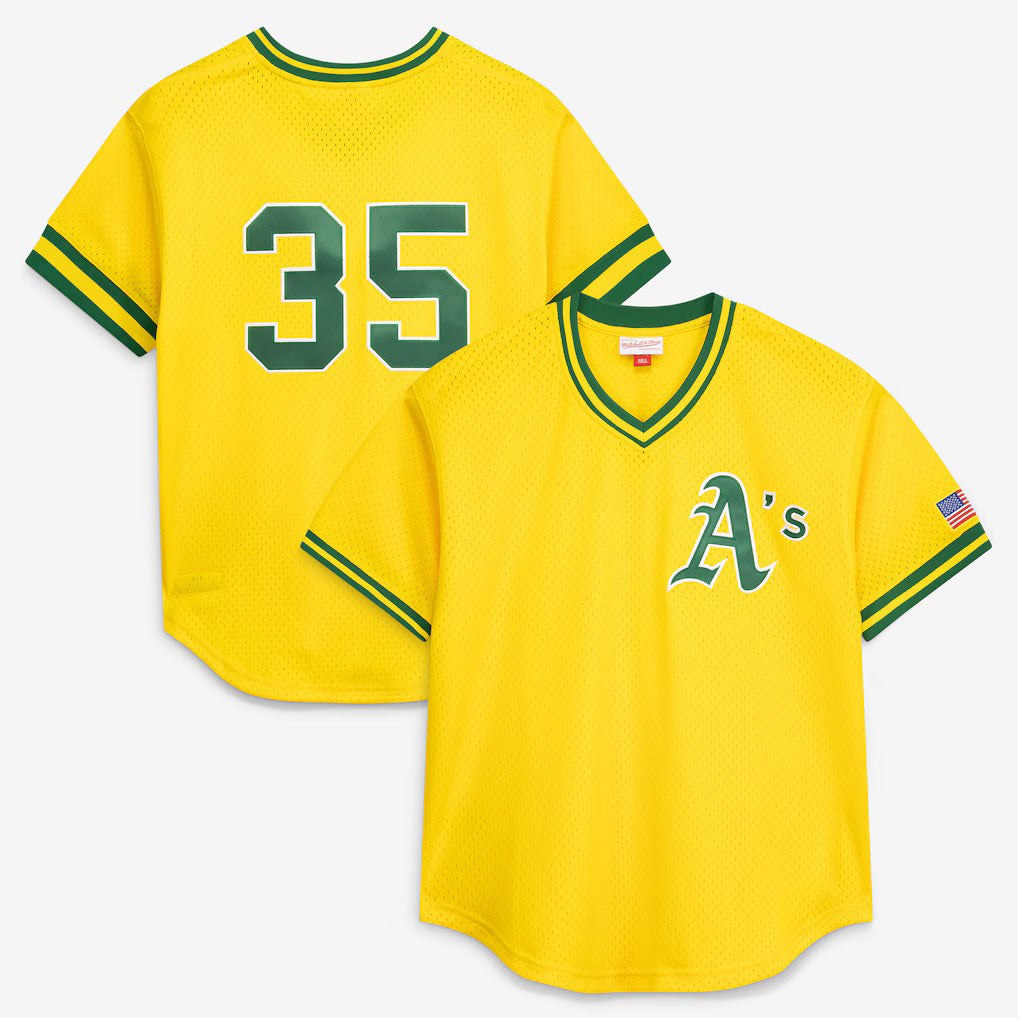 Oakland Athletics #35 Rickey Henderson Mitchell & Ness Yellow JEROMEN Authentic Batting Practice Jersey