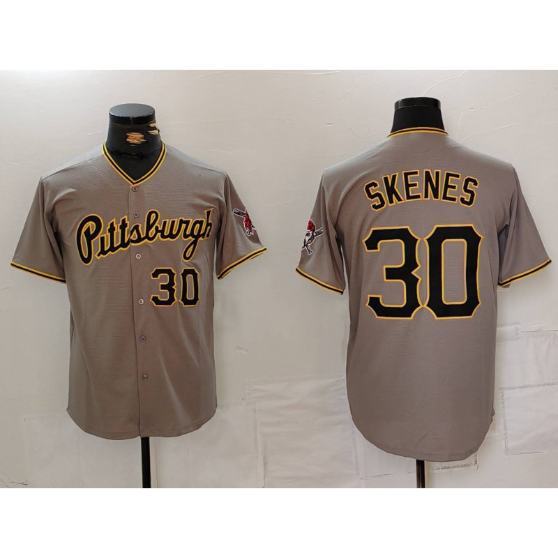 Pittsburgh Pirates #30 Paul Skenes Number Grey JEROMEN Stitched Jersey