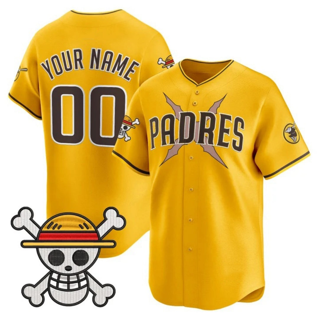 Custom San Diego Padres x One Piece Gold JEROMEN Vapor Premier Limited Jersey - Stitched