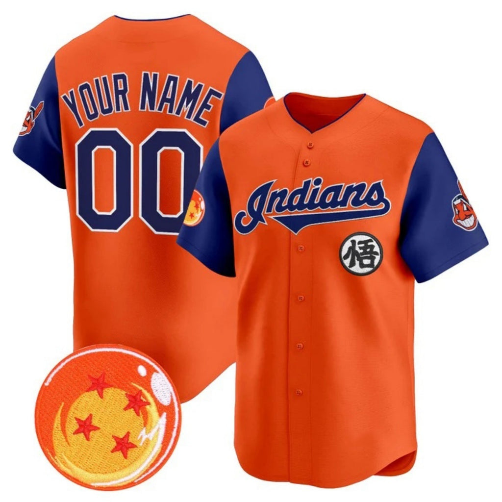 Custom Cleveland Indians x Dragon Ball Royal Orange JEROMEN Vapor Premier Limited Jersey - All Stitched