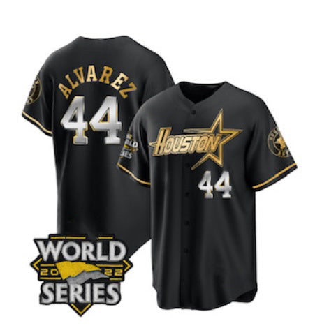 Houston Astros #44 Yordan Alvarez Black Gold JEROMEN 2022 World Series Stitched Jersey
