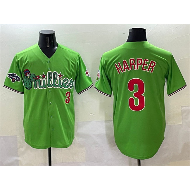 Philadelphia Phillies #3 Bryce Harper Light Green JEROMEN Phanatic With 2024 Division Champions Patch Limited Stitched Jersey
