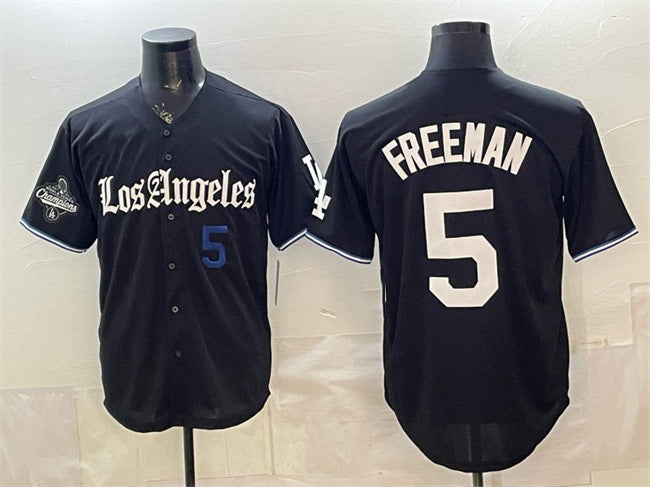 Los Angeles Dodgers #5 Freddie Freeman Black JEROMEN 2025 World Series Champions Patch 'Gothic Edition' Vapor Premier Limited Stitched Jersey