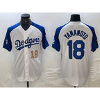 Los Angeles Dodgers #18 Yoshinobu Yamamoto Number White Blue JEROMEN Fashion Stitched Cool Base Limited Jerseys