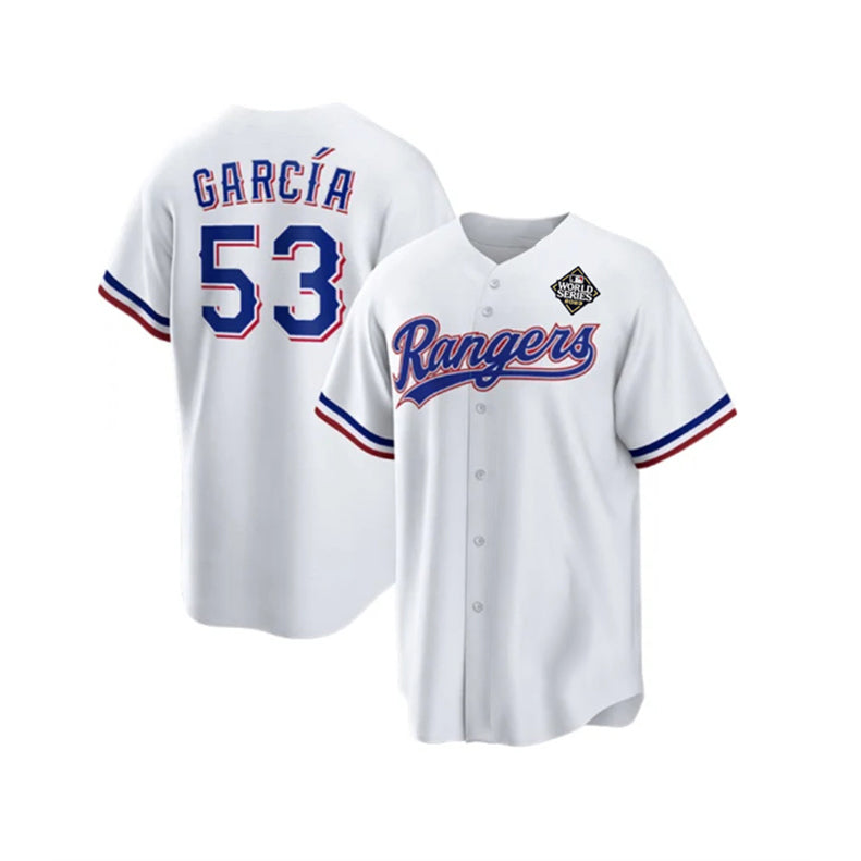 Texas Rangers #53 Adolis Garc¨ªa White JEROMEN 2023 World Series Stitched Jersey