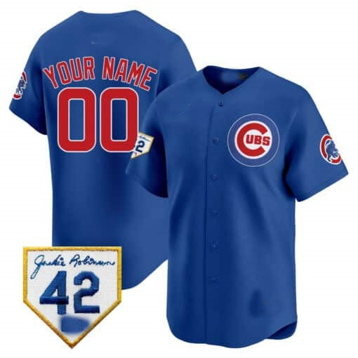 Custom Chicago Cubs 2024 Jackie Robinson Patch Vapor Premier Limited Jersey V2 ¨C Royal JEROMEN