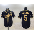 Los Angeles Dodgers #5 Freddie Freeman Black Gold JEROMEN 2024 World Series Patch And Champions Patch Cool Base Stitched Jersey